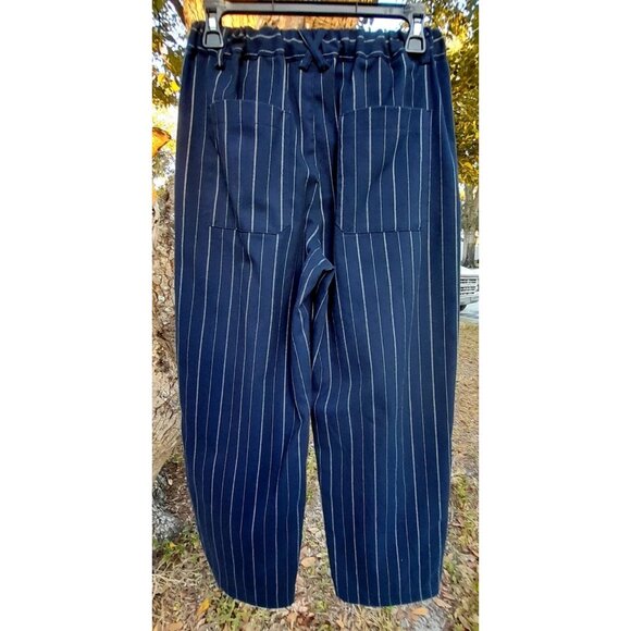 Womens Y2K Pleated Wide Leg Casual Streetwear Sz Small Navy Pinstriped Trousers - Picture 6 of 12
